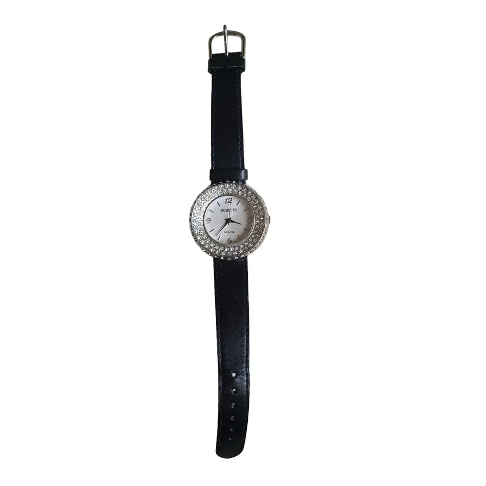 Rumors Womens Watch Rhinestones Genuine Leather Band New Battery WORKS